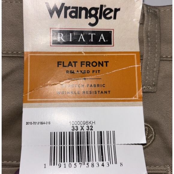 NEW Wrangler Riata Pants Tan 33x32 Chinos Relaxed Fit Stretch Flat Front NWT - Picture 10 of 10